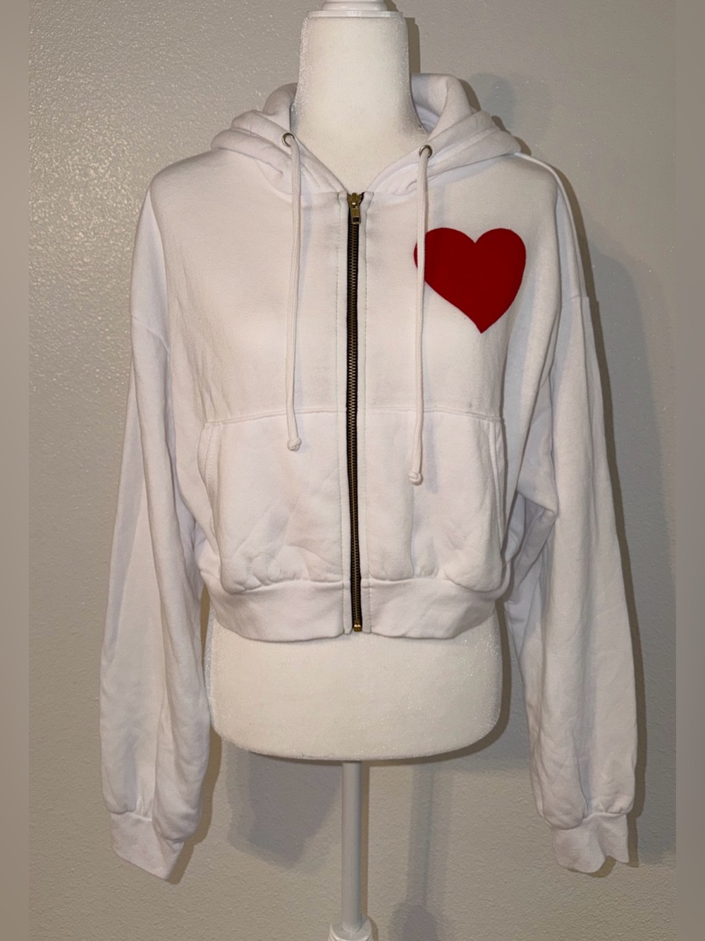 Aviator Nation Heart Stitch Crop Hoodie White Sweatshirt Size Medium NWOT